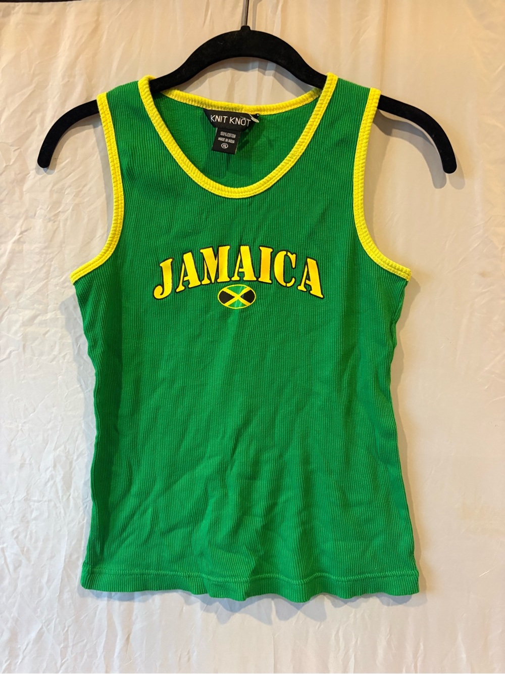 Jamaica Green Tank Top with Yellow Trim XL size fits Women’s S/M